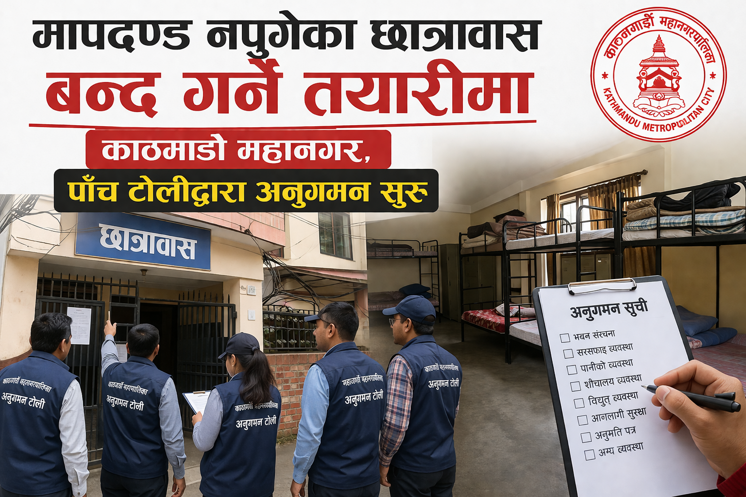 मापदण्ड नपुगेका छात्रावास बन्द गर्ने तयारीमा काठमाडौँ महानगर, पाँच टोलीद्वारा अनुगमन सुरु